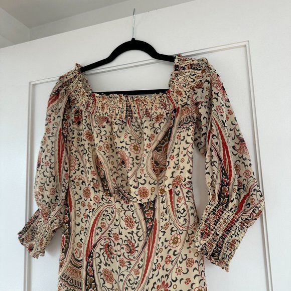 Veronica Beard Off-shoulder Dress Oat Multi Paisley Silk Floral Print Ruffle - Picture 4 of 11